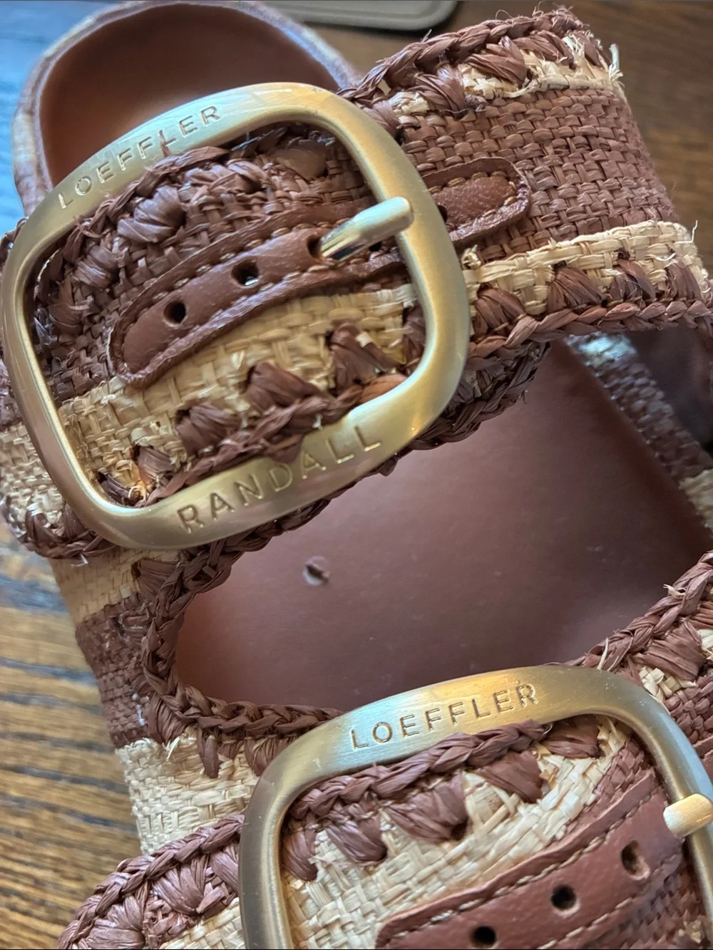 Loeffler Randall Nico Brown & Cream Raffia Sandals